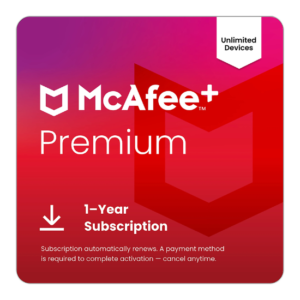 McAfee+ Premium Individual – Unlimited Devices, 1-Year Digital Subscription