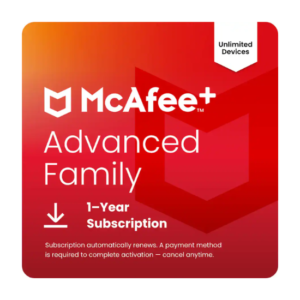 McAfee+ Advanced Family – Unlimited Devices, 1-Year Subscription [Digital Download]