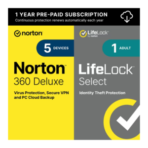 Norton 360 with LifeLock Select for 5 Devices, 1-Year Digital Subscription